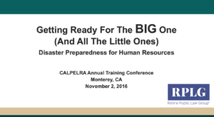Title slide - getting ready for the BIG one (and all the little ones) - disaster preparedness for human resources